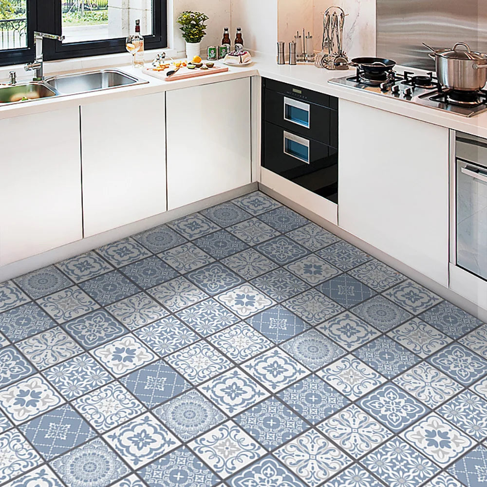 10pcs Blue &amp; Gray Matte Surface Wall Sticker Film For Tiles /Ground in Kitchen Backsplash Floor PVC Art Wallpaper Peel &amp; Stick
