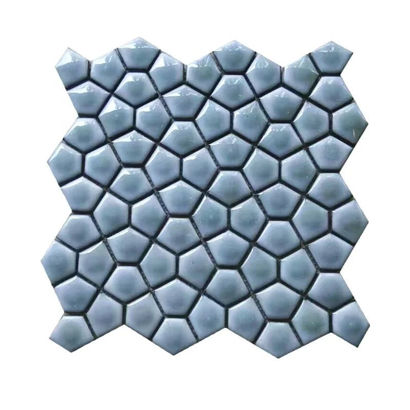 295*295 New Fashion Water Cube Design With Unique Blue Cream Color Ceramic Mosaic Tiles Panel - Daisan Mart