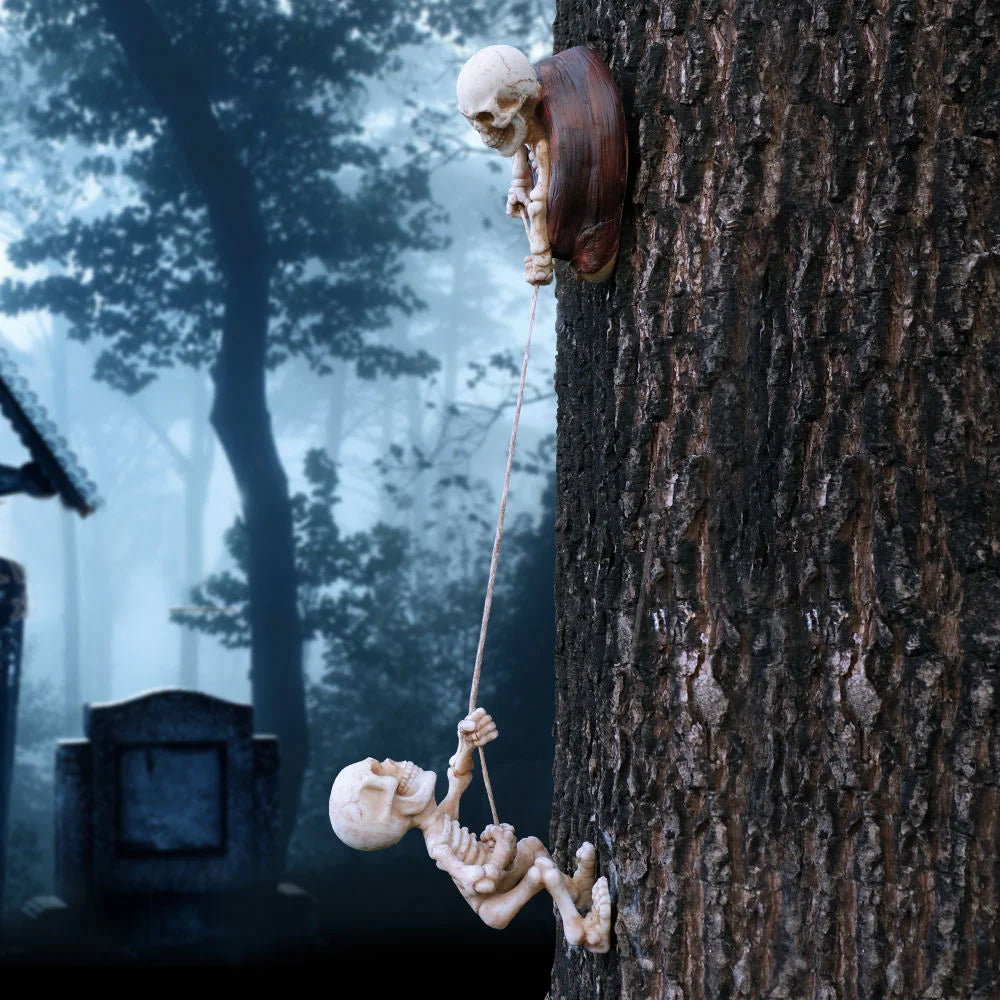 Halloween Themed Resin Skeleton Decor Outdoor Tree & Display Figurine Set Rope-Connected Art Mold for Crafting & Gifts