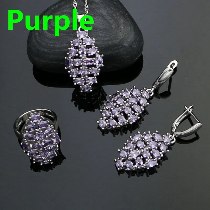925 Silver Jewelry Set Black Zirconia Party Accessories