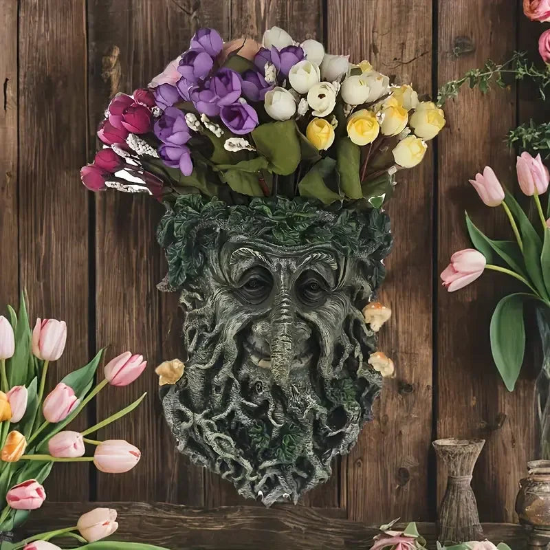 Nature-Themed Tree Spirit Statue Floral-Accented Face for Garden & Outdoor Display Made of Polyresin Art Pattern Flower - Daisan Mart