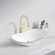 Porcelain sink, faucet, marble color, bathroom, gold wash basin 