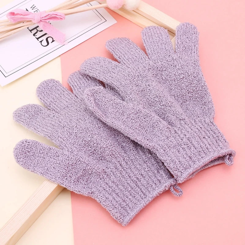 2Pcs Shower Bath Gloves Exfoliating Loofah Body Scrubber Wash Skin Spa Massage A0NC