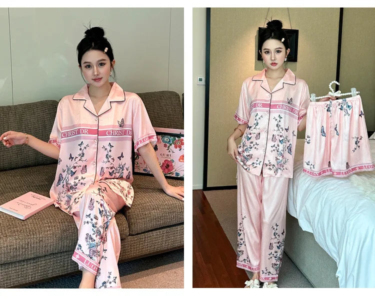 SAMWESTART 3-Piece Summer High-Quality Cool Silk Pajamas for Women