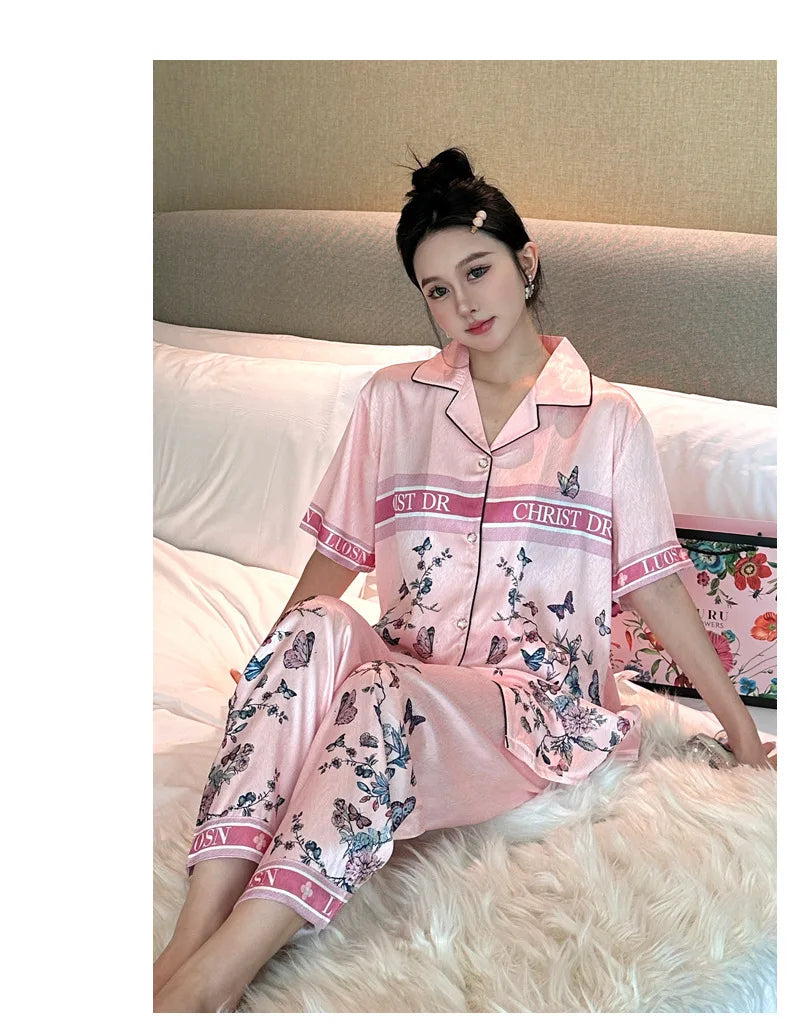 SAMWESTART 3-Piece Summer High-Quality Cool Silk Pajamas for Women