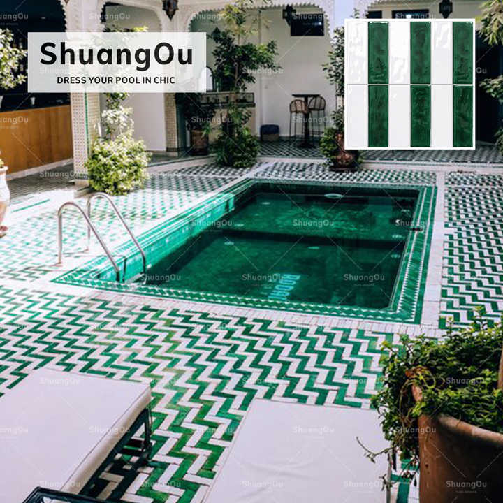 Moroccan villa garden dark blue porcelain pool tiles wholesale landscape swimming pool fish pond Dolfin pool tiles 