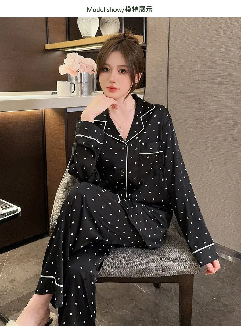 SamweStart 2024 high-end polka dot cold silk pajamas