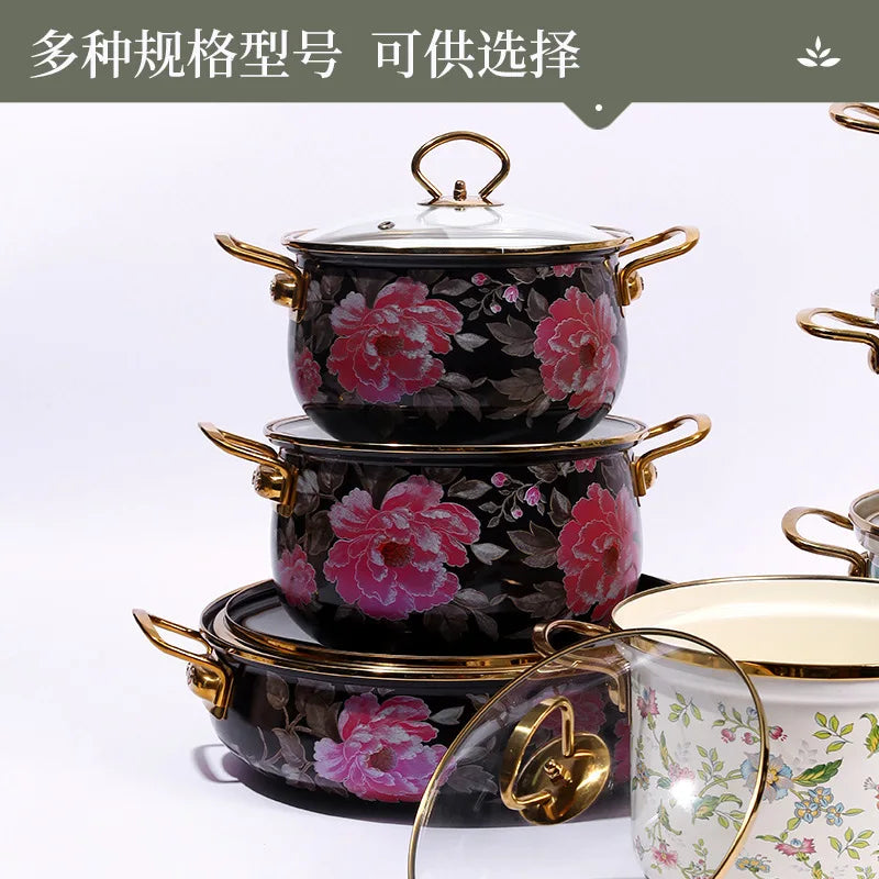 High-Grade Carbon Steel Pot with Gold Enamel Double Ears