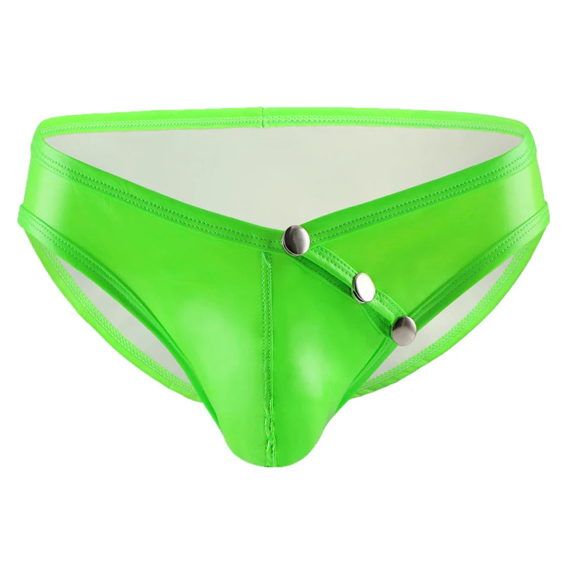 Men's Sexy Briefs Low Rise Glossy Leather Front Pockets