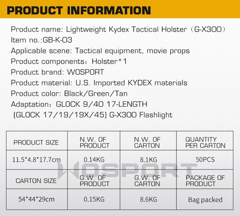 Kydex Holster for G17/19/19x/45 Inside Waistband Concealed Carry Holster Fit for G19x (Gen 1-5) Gun Holster X300 Light