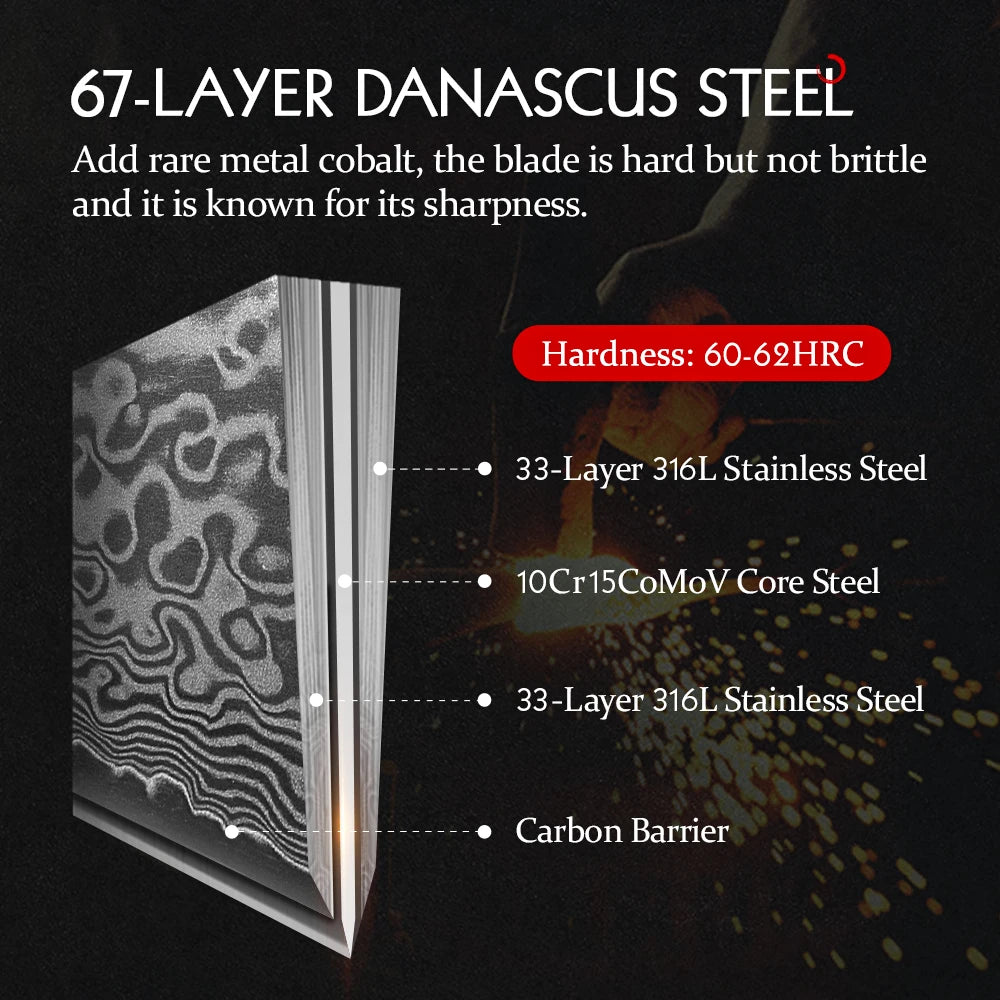 Dao Bếp HEZHEN 8.3 Lớp Damascus Siêu Sắc Nhật Bản