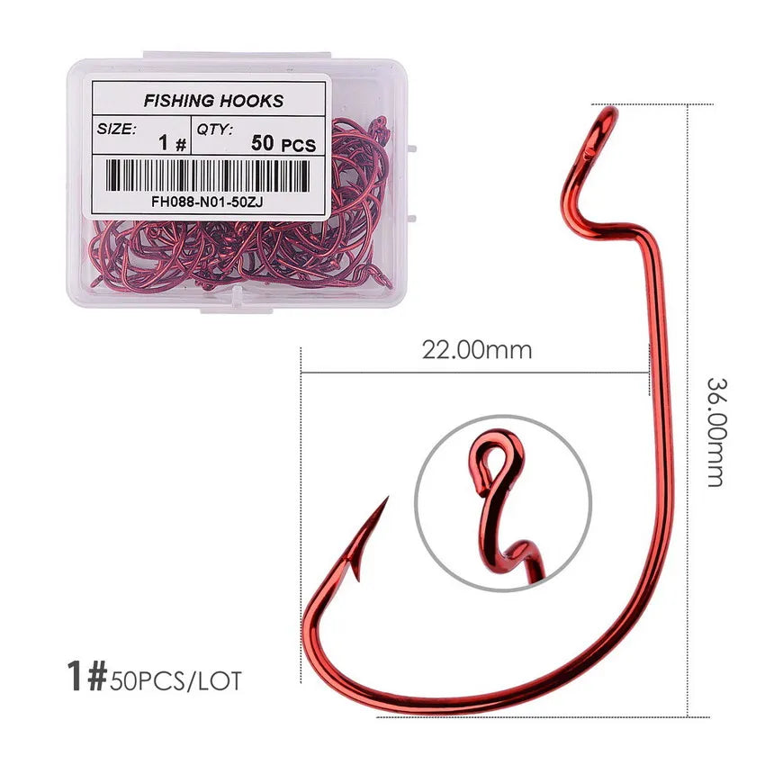 Móc Câu Nghiêng Jig Đầu Rộng 50pcs - Cá Chép Mềm