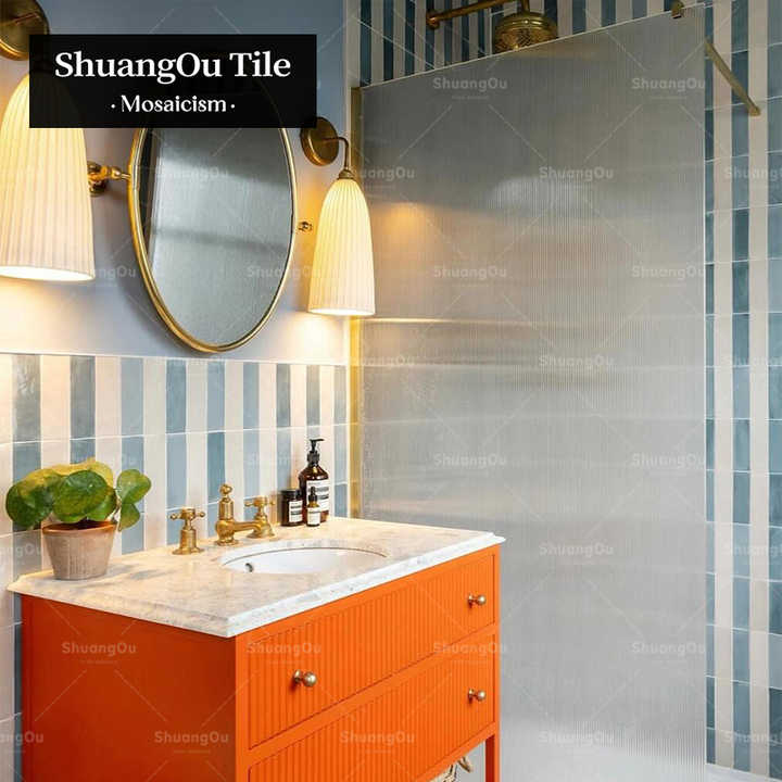 New Design Oil Paint Bar Series Blue Strip Mosaic Wall Tiles for Kitchen Wall, Bathroom, Shower, Porcelain Tiles 