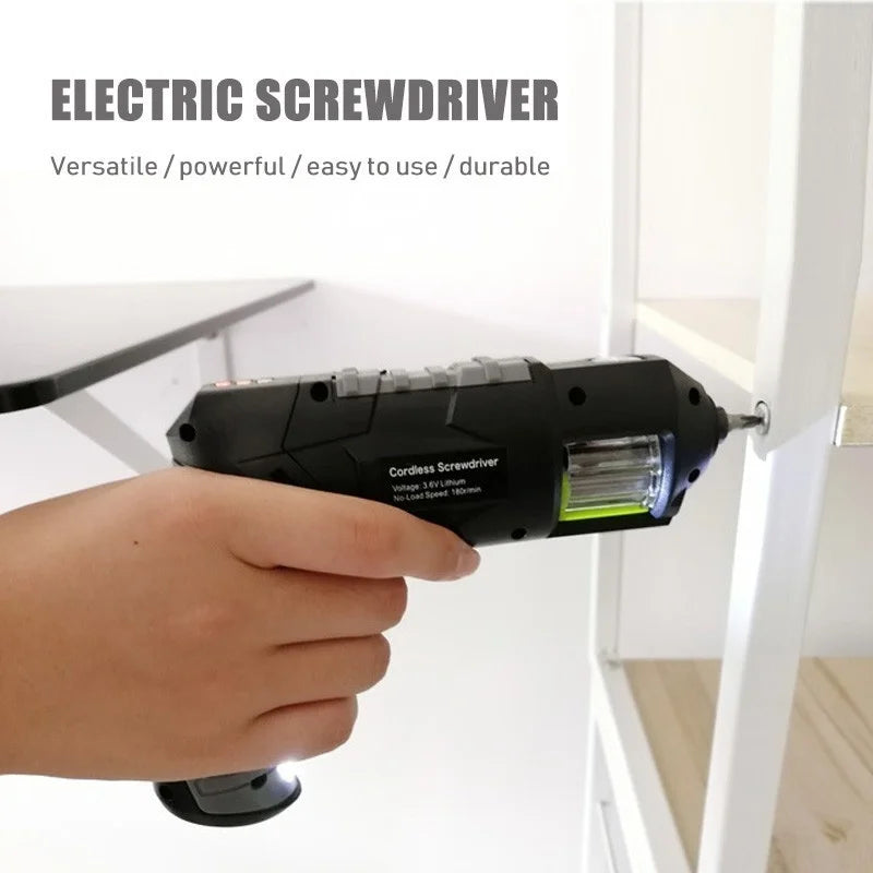 Mini Cordless Electric Screwdriver Pistol Rechargeable LED DIY 7-Piece