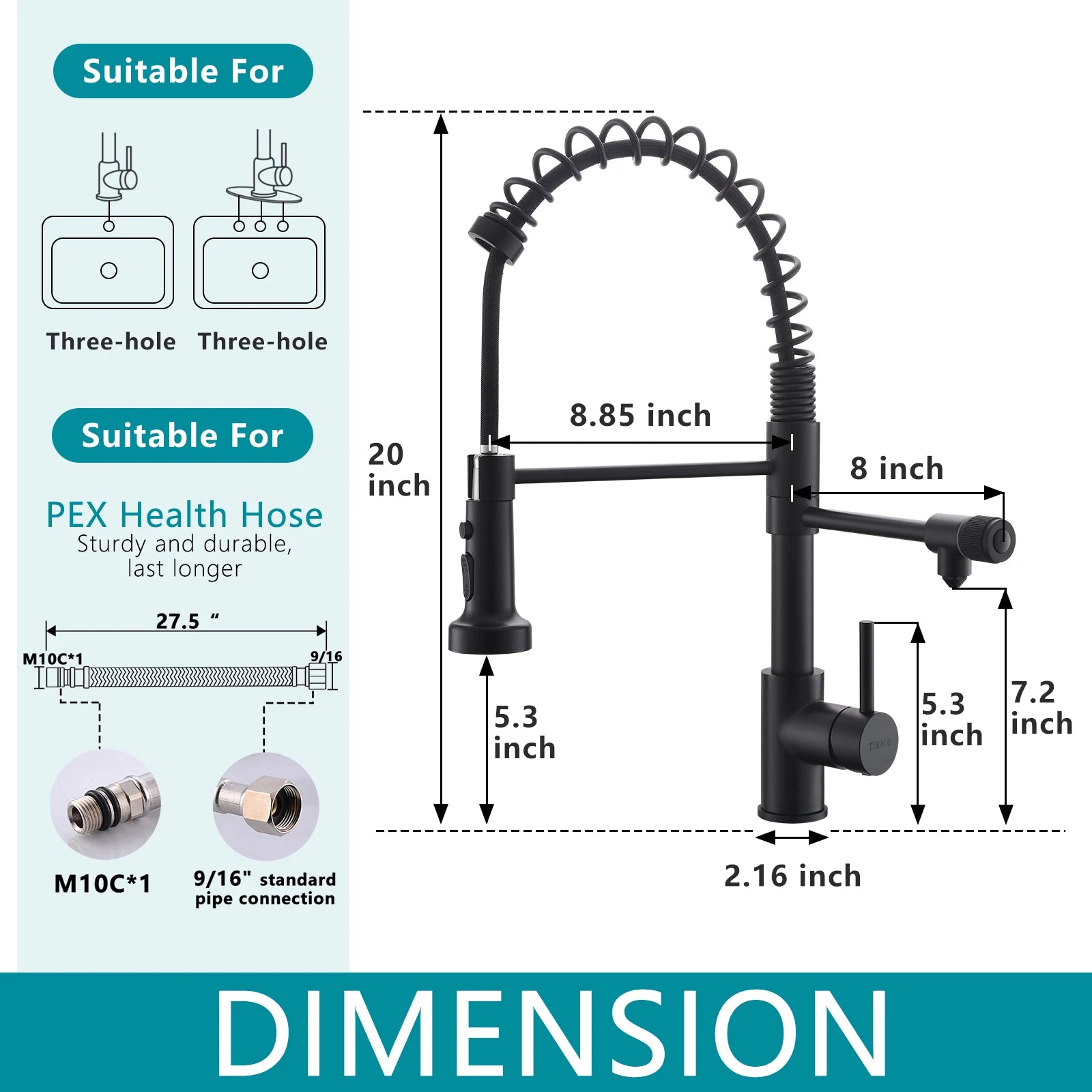 3 Way Spring Kitchen Faucet with Purified Water Filter Hot and Cold Water Black Kitchen Sink Mixer Tap Faucet Pull Down Sprayer - Daisan Mart