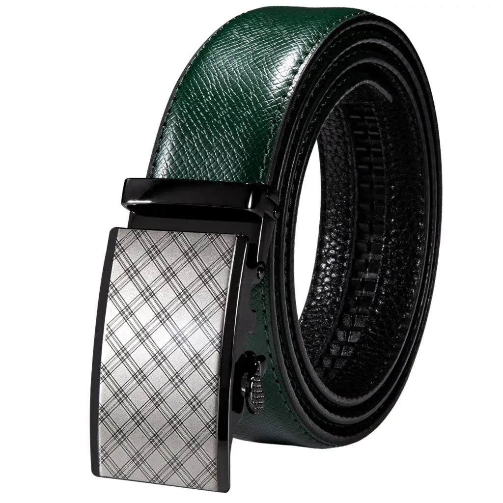 Men's Classy Blue Leather Belt, Automatic Buckle