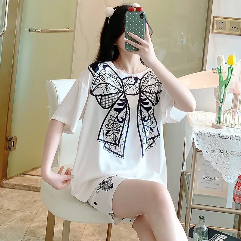 3-Piece Cool Silk Pajamas Set for Women with Cute Patterns