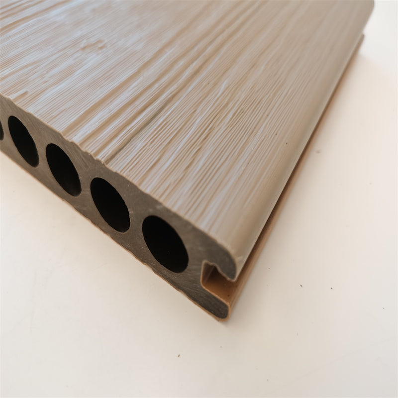Outdoor wood plastic flooring custom color, pre-cut holes, waterproof, chestnut brown 