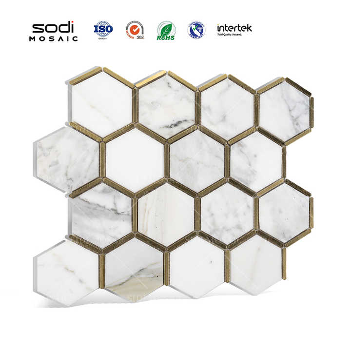 New Design Hexagon Carrara Gold Marble Mosaic Tiles for Kitchen and Bathroom Walls 