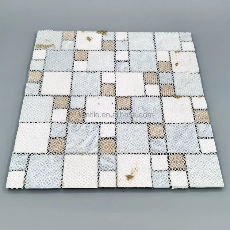 Glass White Blend Stria Mosaic Wall Tile Glass Tile Mosaic Mural Patterns Golden Glass Mosaic Mural for Bathroom Decor - Daisan Mart