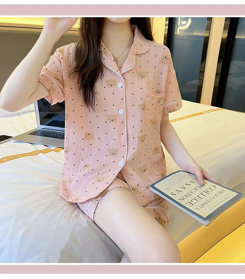 SAMWE Cute Summer Cotton Bubble Pajamas for Women