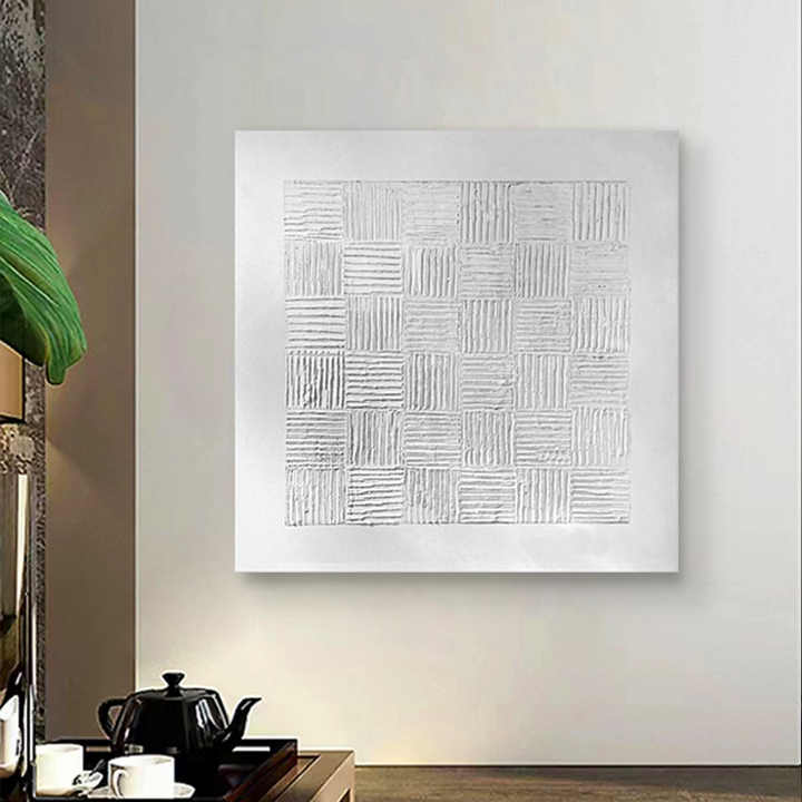 JZ Home Decor Large White Sandstone 3D Abstract Painting Modern Textured Artwork 