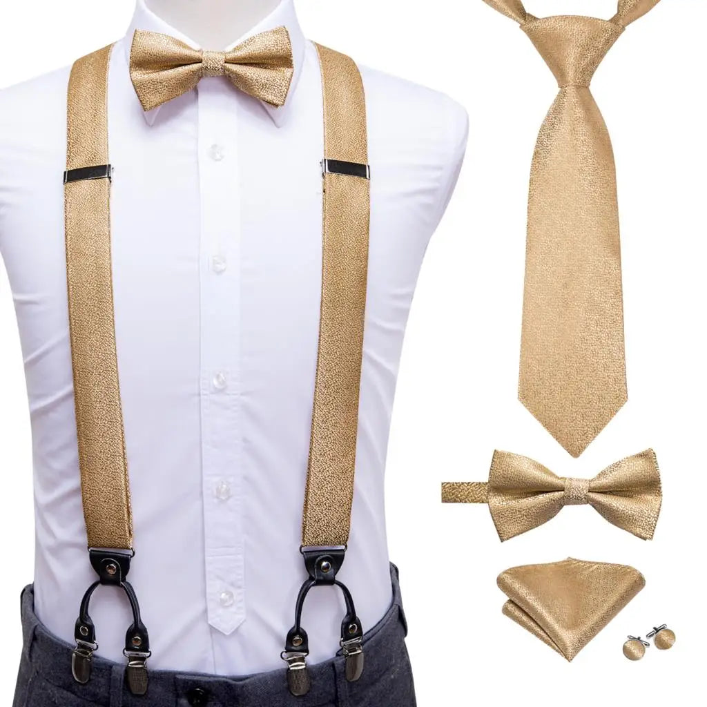 奢華復古金色花卉男士高領絲綢腰帶和領結