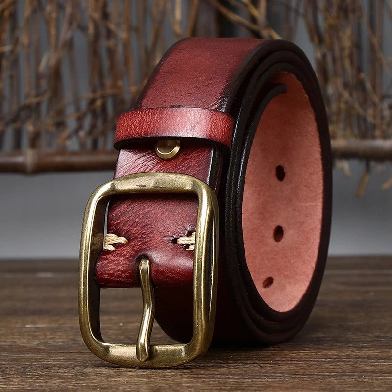 3.8cm thick cowhide belt with high-quality copper buckle for men
