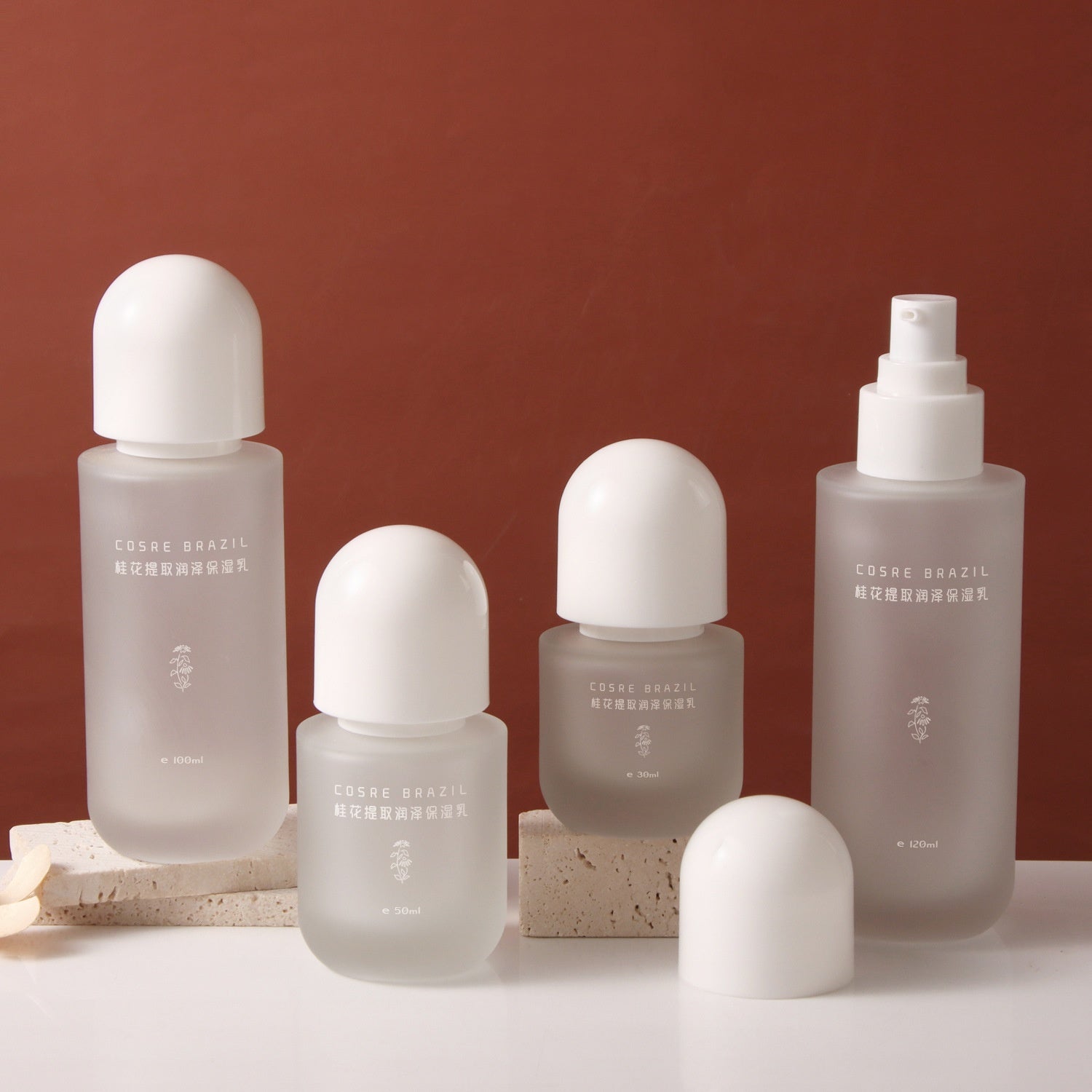 Slim cosmetic glass bottle, thick bottom, transparent, with pump, used for Serum Lotion Cream 