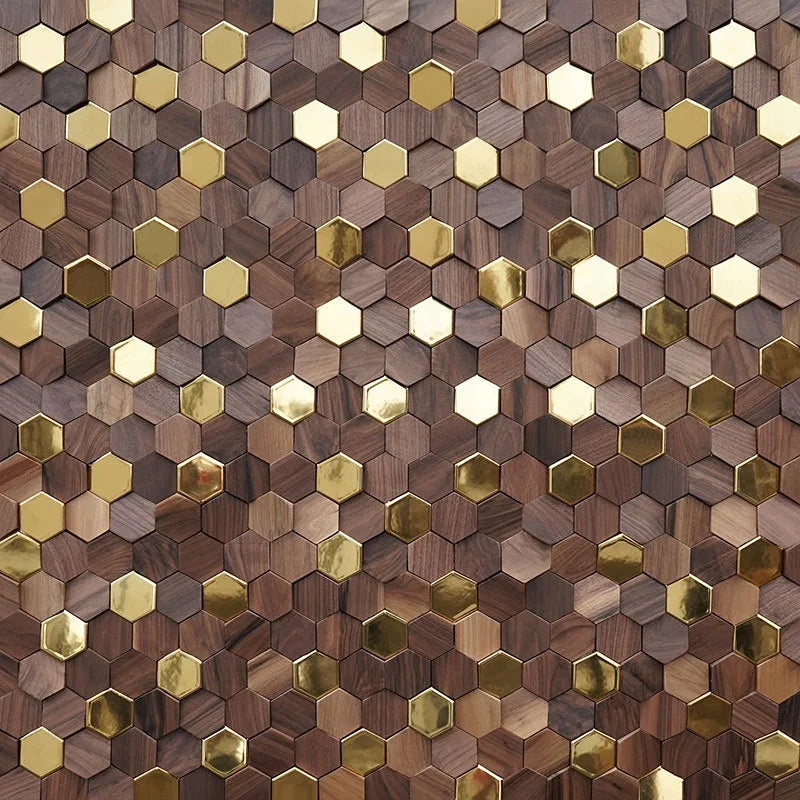 Natural walnut wood wall panel with stainless steel border 30x31cm