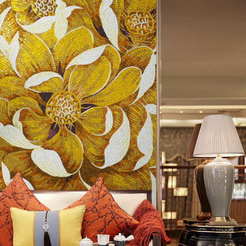High quality handmade gold plated crystal mosaic flower art painting 