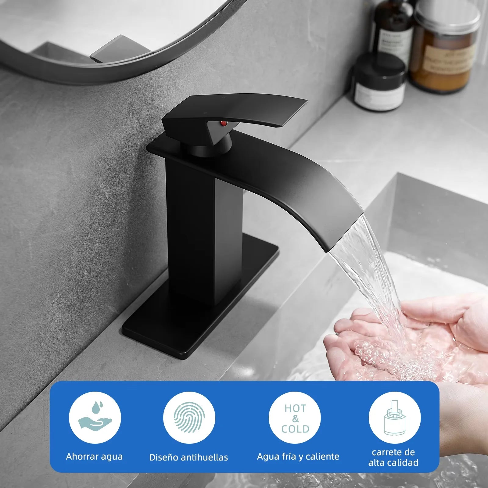 Modern Stainless Steel Brass Waterfall Bathroom Basin Faucet Bathroom Single Hole Water Mixer Tap Bathroom Basin Faucet - Daisan Mart