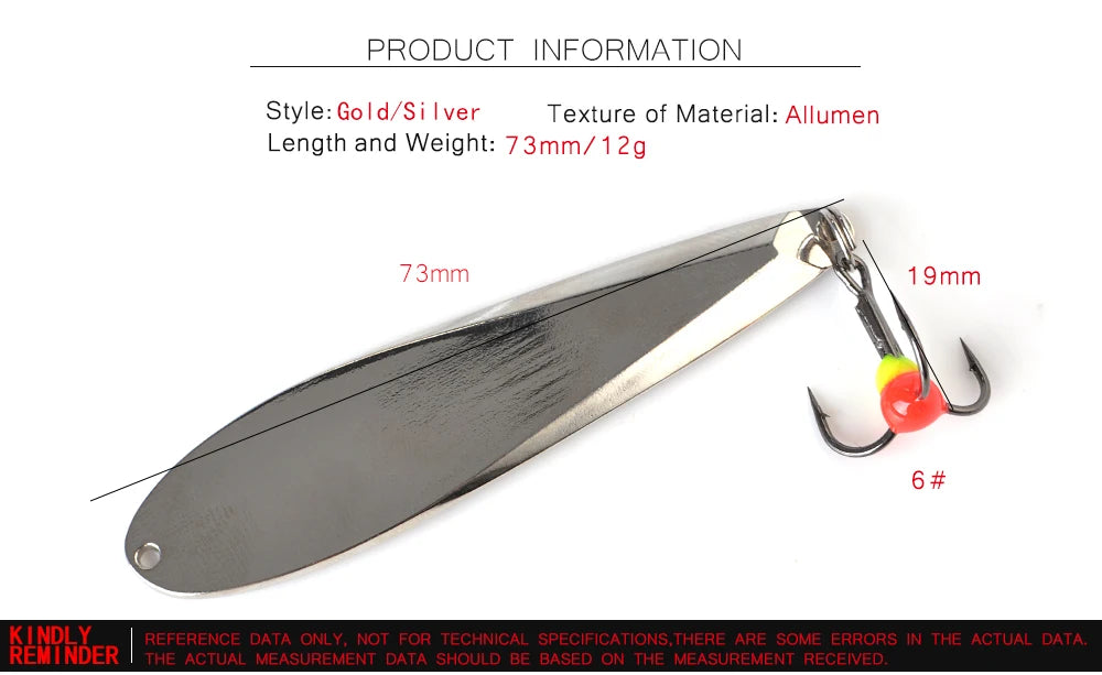 Gold and Silver Vertical Ice Fishing Lure 73mm 12g Sea Bass Mackerel