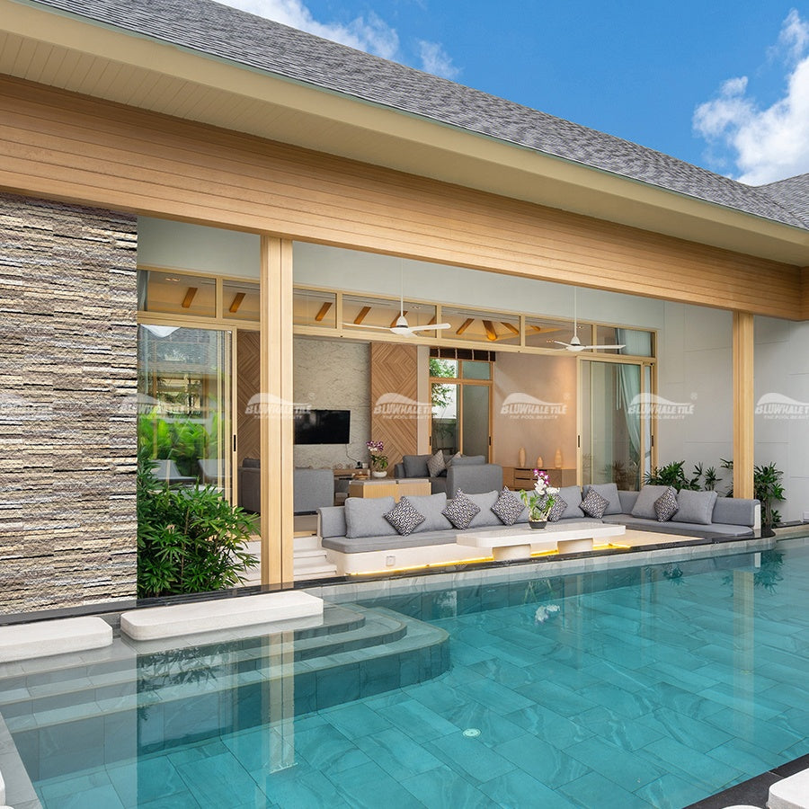 Bluwhale Hotel Swimming Pool Tiling Project with Natural Slate and Limestone 
