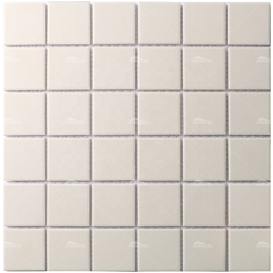 White matte swimming pool mosaic tiles, anti-slip, full body, 2x2, Bluwhale Foshan factory 