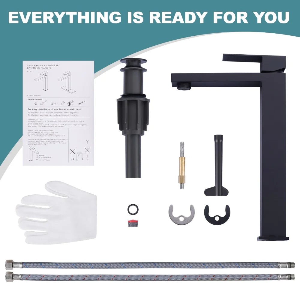 Modern Square 304 Stainless Steel Tall Bathroom Basin Faucet High Quality Ceramic Valve Core Single Hole Mounted Faucet