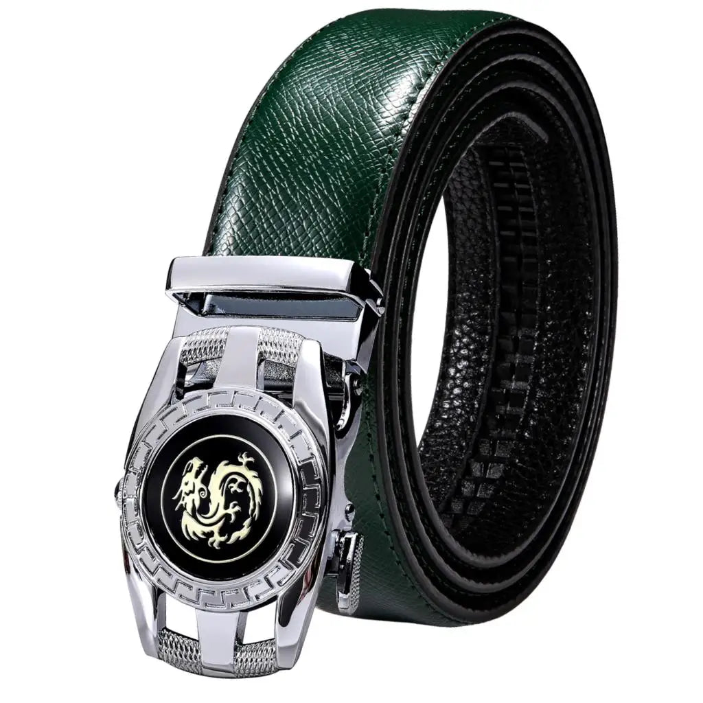 Men's Classy Blue Leather Belt, Automatic Buckle