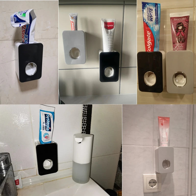 Automatic Toothpaste Dispenser Dust-proof Toothbrush Holder Wall Mount Stand Bathroom Accessories Set Squeezer