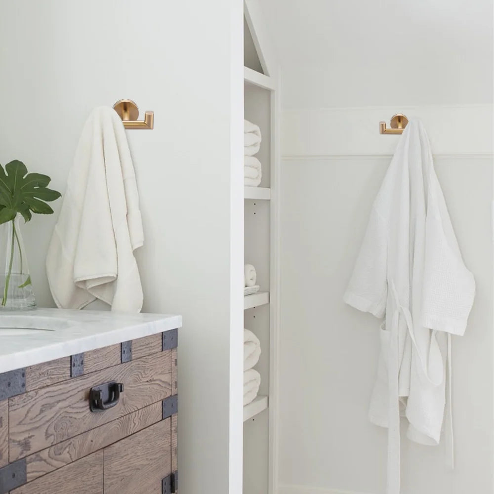 Metal Bathroom Double Towel Hook, Stainless Steel Bathroom Creative Golden Wall Hook, Door Hanging Clothes Hook - Daisan Mart
