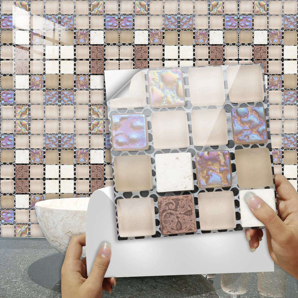 Bộ 10 Miếng Dán Gạch Kính PVC Cho Nhà Bếp & Phòng Tắm