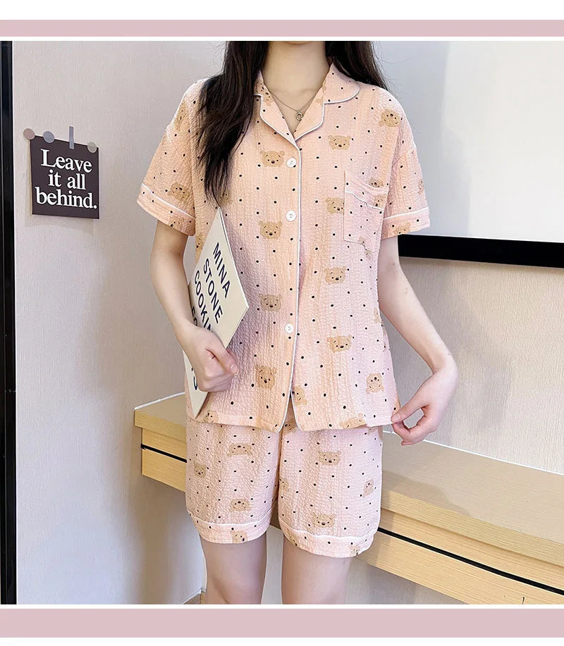 SAMWE Cute Summer Cotton Bubble Pajamas for Women
