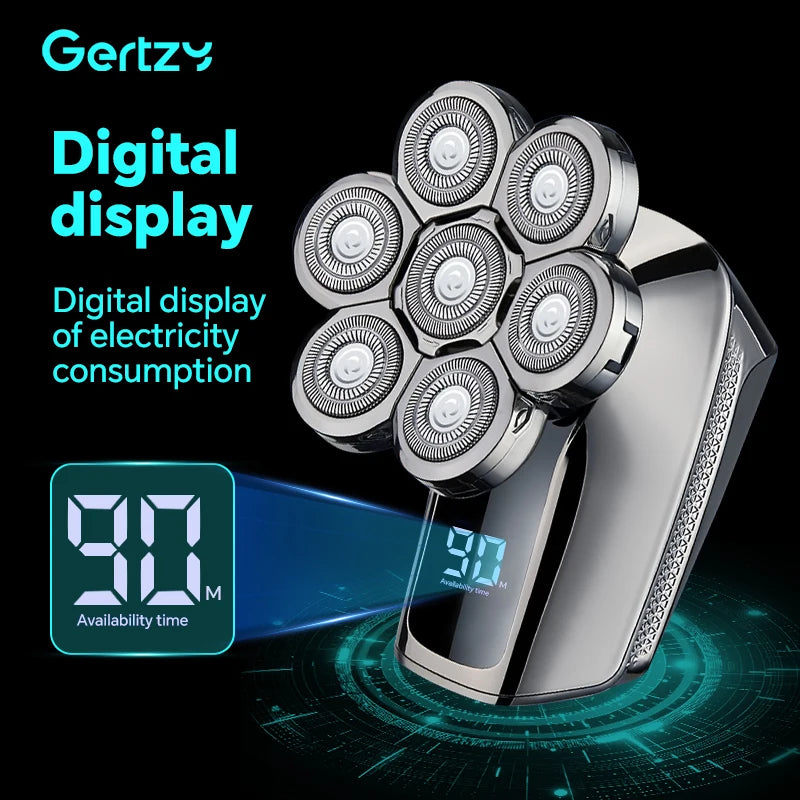 Men's Rechargeable Electric Shaver, Portable LCD Screen Beard Trimmer, Seven Blade Bald Head Machine, Multi Head Shaver