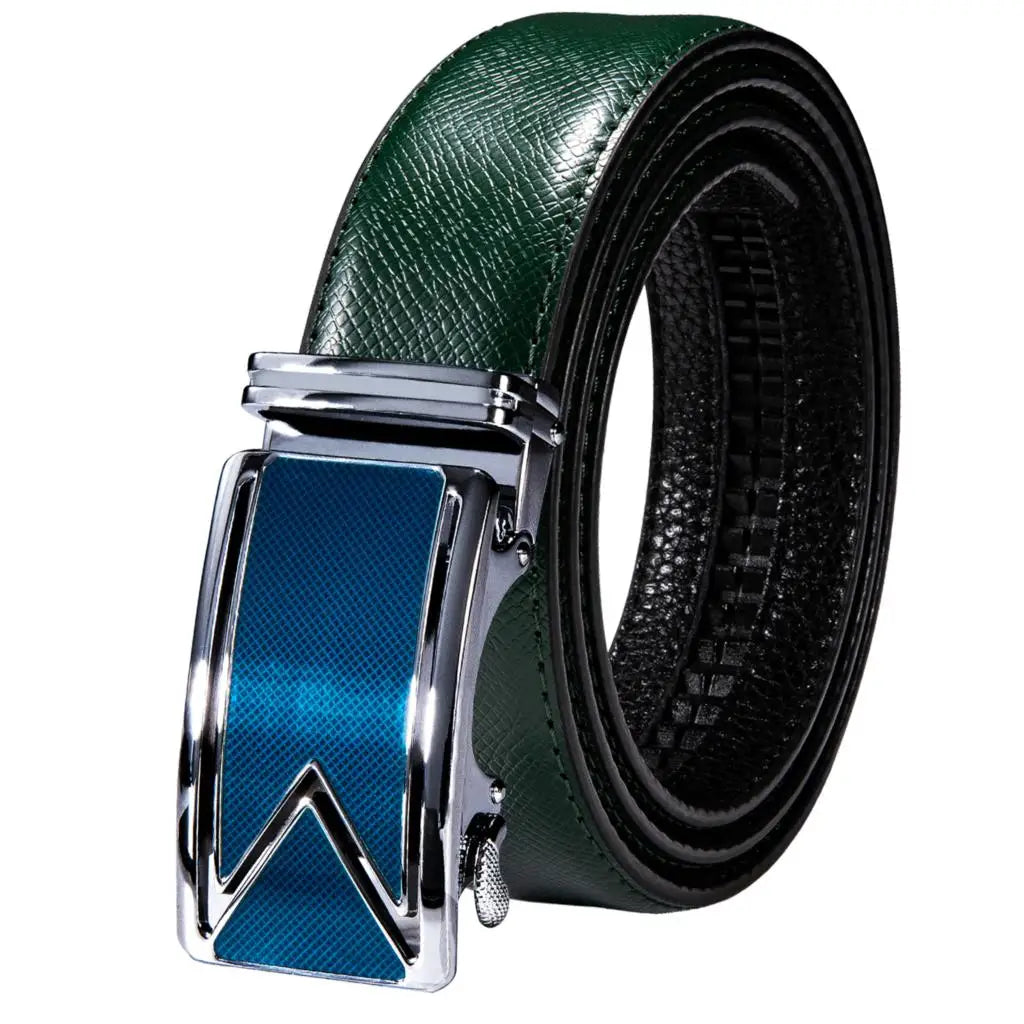 Men's Classy Blue Leather Belt, Automatic Buckle