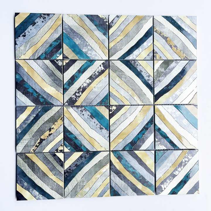 Custom 3D abstract inkjet printed square metal mosaic tiles for kitchen and living room interior wall decoration 