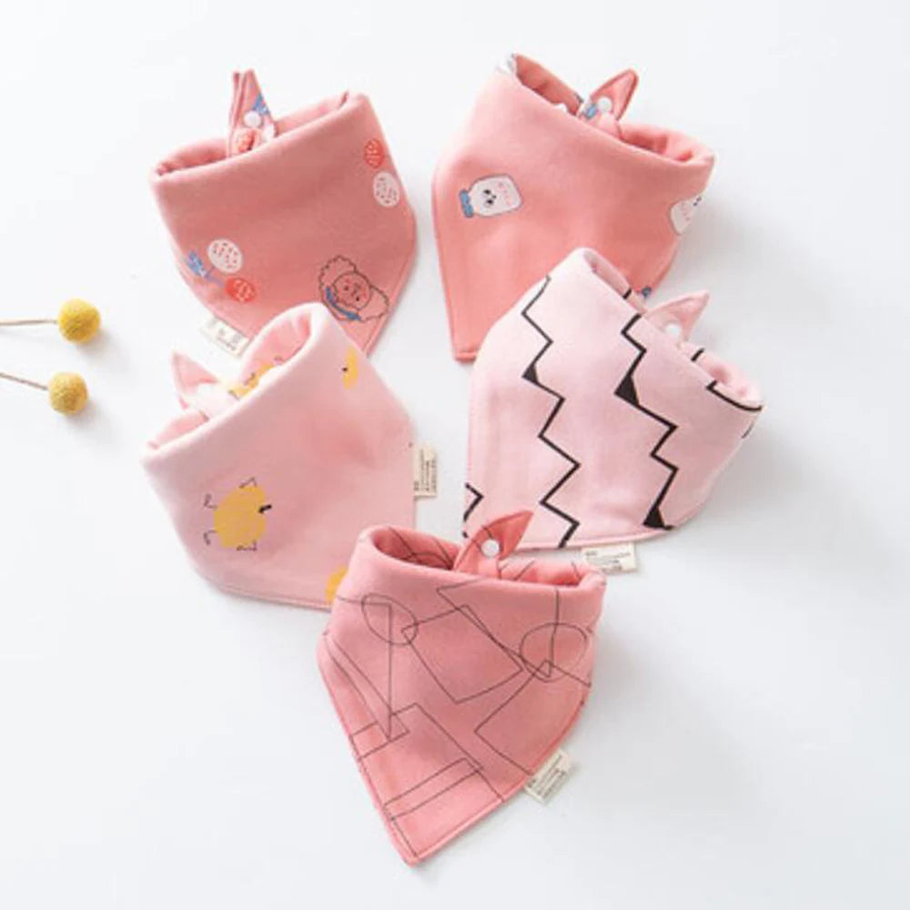 5-Piece Cotton Triangle Bib for Babies with Cute Patterns