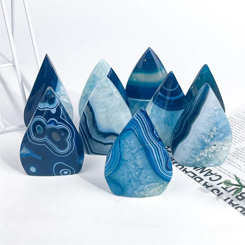 Wholesale Healing Crystal Crafts Blue Sardonyx Flame Blue Onyx Agate Ornament for Decoration