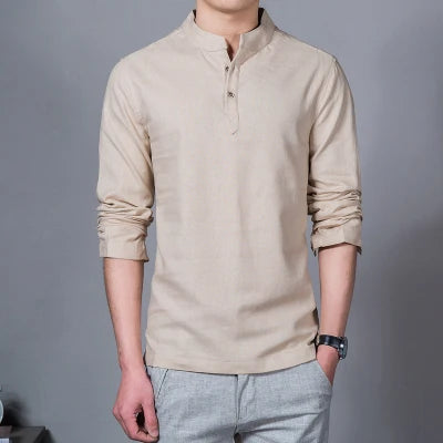Men's Spring Shirt - Slimfit Stand Collar Linen Fabric