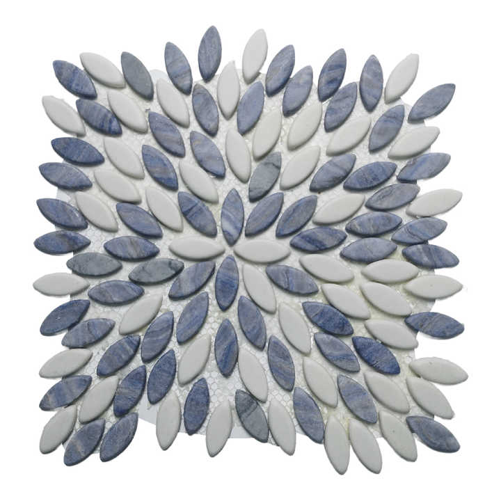 OMK artificial marble wall mosaic tiles blue white leaf shape new design for hotel and villa decoration 