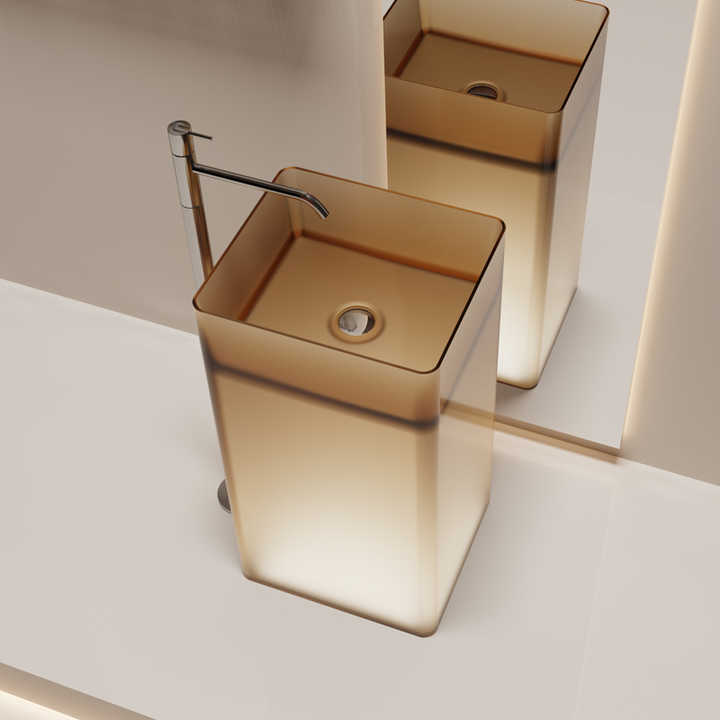 Luxury square transparent plastic stone basin floor bathtub exclusively for hotels 