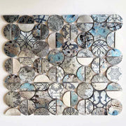Irregular round and star shaped iridescent aluminum wall tiles modern style, kitchen interior decoration with mosaic tiles 